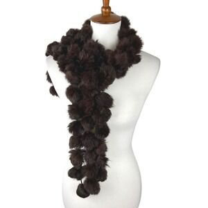 Y2K Vintage Esprit Brown 100 Rabbit Fur Pom Pom Scarf One Size Fits All